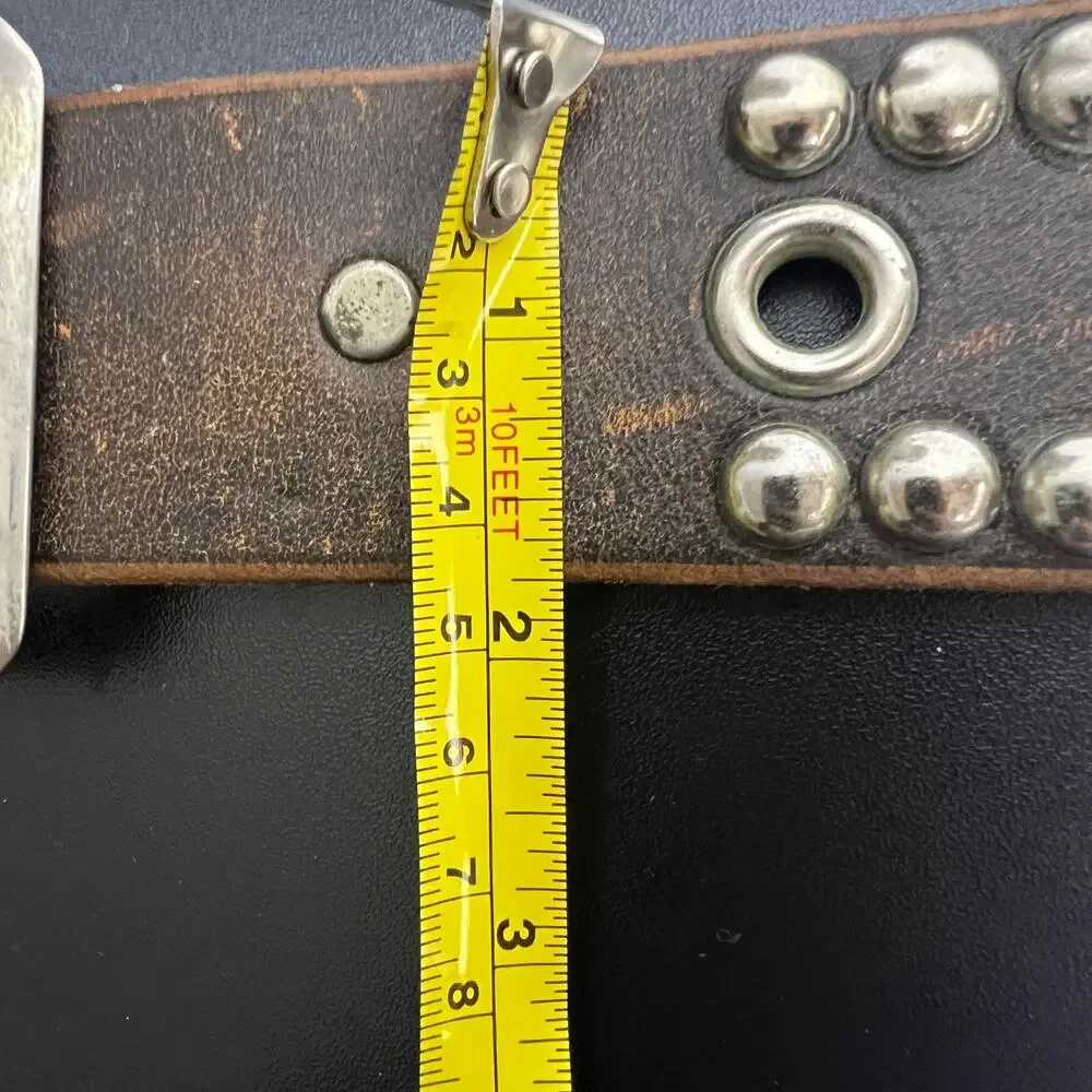 HTC Hollywood Trading Company Studded Grommet Leather Belt Brown 40